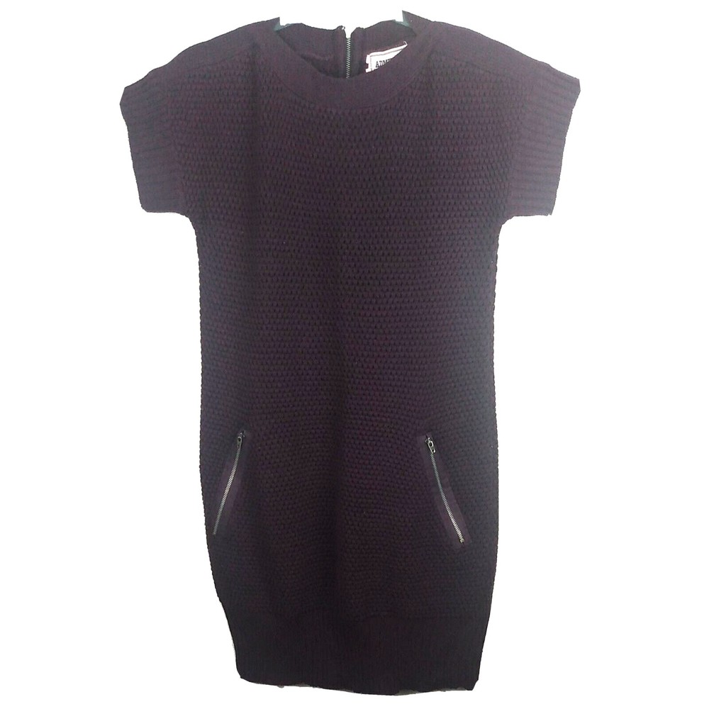 Admit One Women’s purple knit Sweater dress back zipper & Zip pockets Size Small